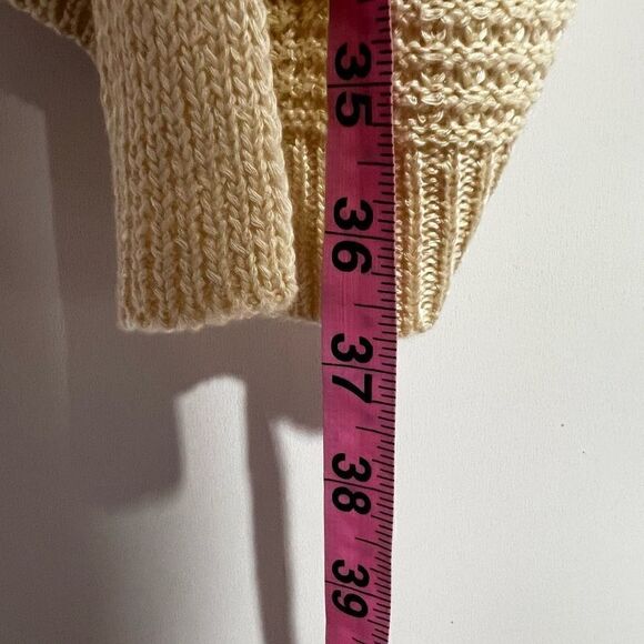 La La Factory Cream Short Sleeve Roll Cuff Long Open Front Oversized Cardigan Sw - Picture 7 of 9